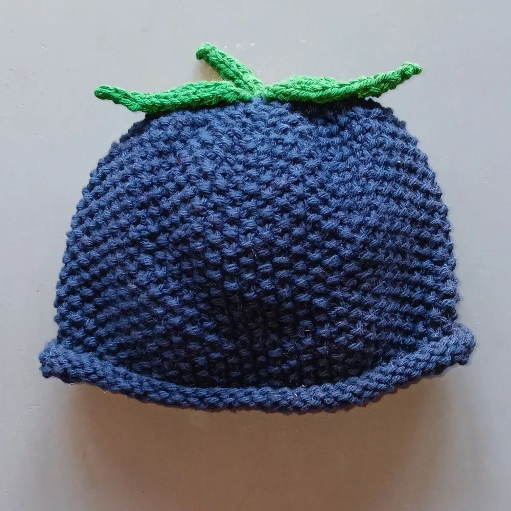 Hand Crafted Handknit Navy Blue Blackberry Cotton Baby Hat NB-3M